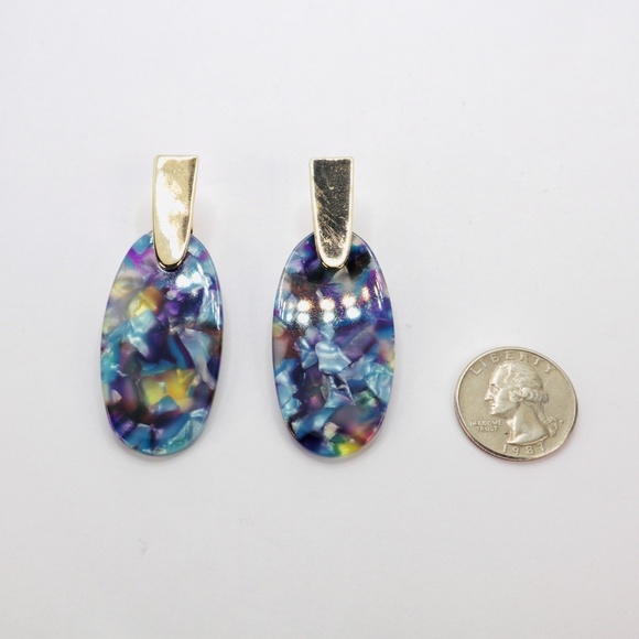 Blue Marble Earrings | Blue Oval Earrings - Picture 2 of 2